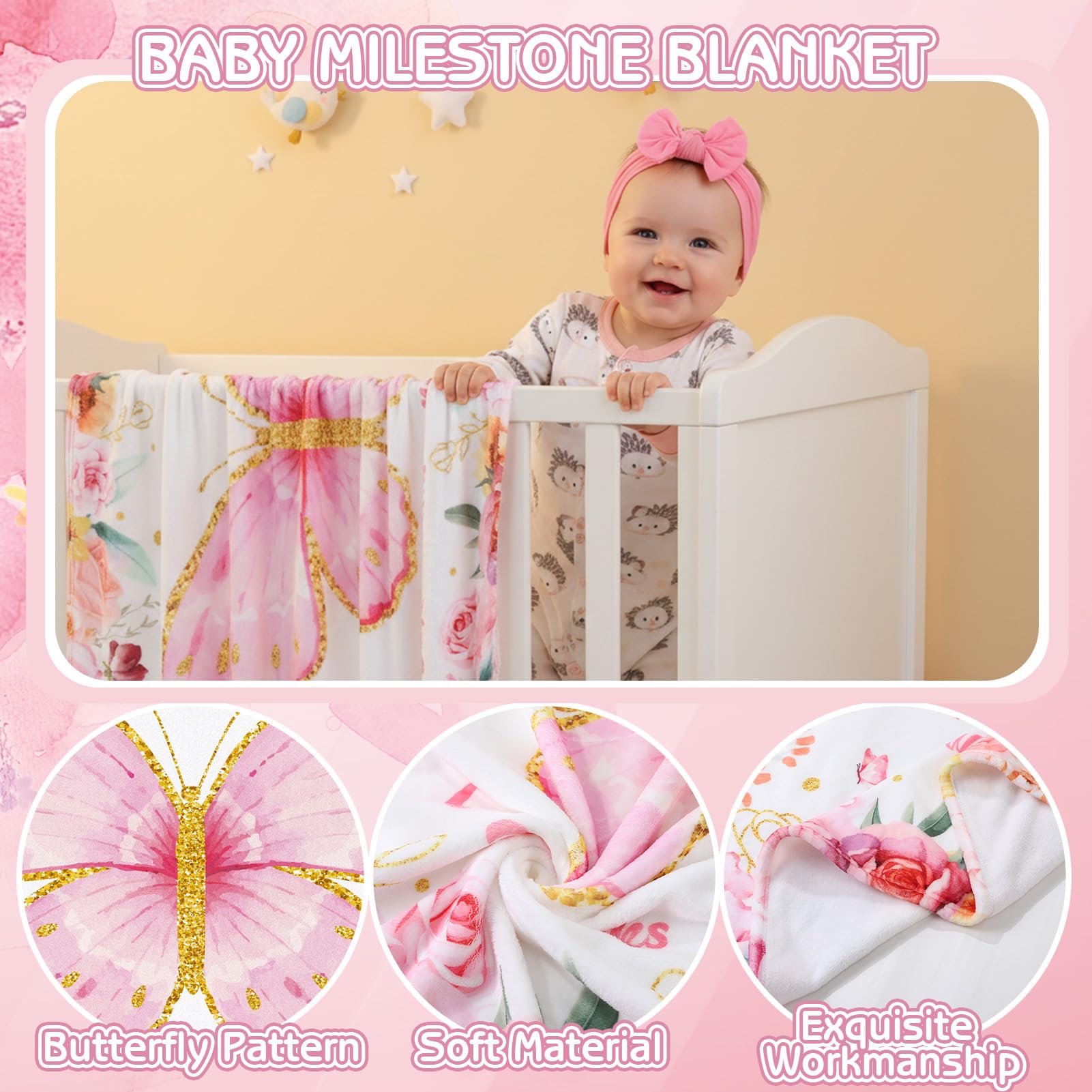 GGSTDDUP butterfly floral pattern blanket close-up for styling