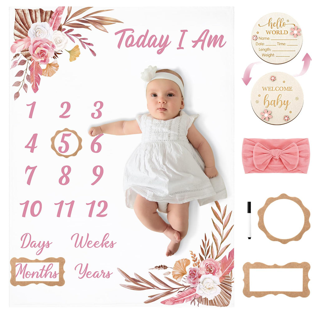 GGSTDDUP floral milestone blanket laid out for cozy growth photos