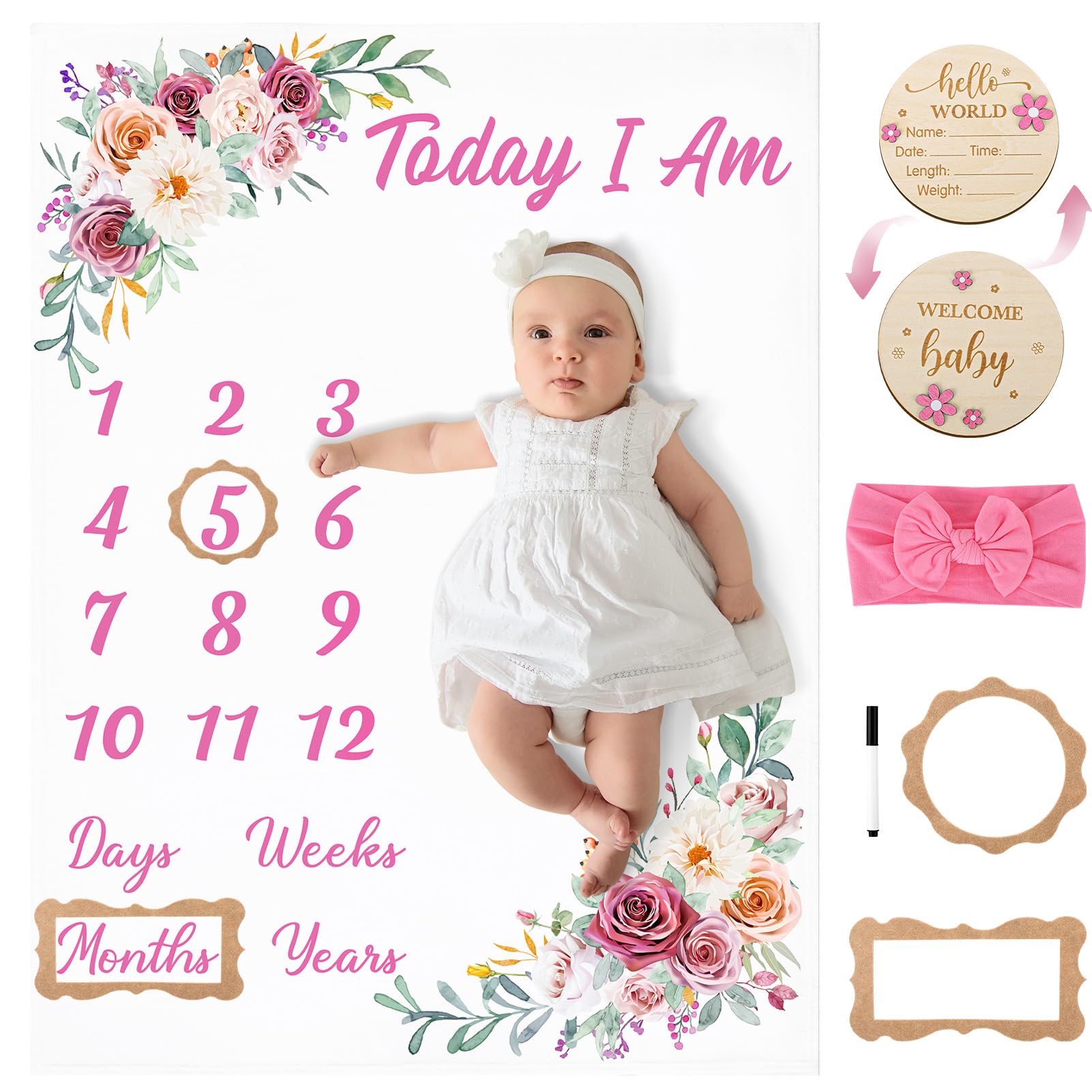 GGSTDDUP floral milestone blanket provides a charming backdrop for baby growth photos