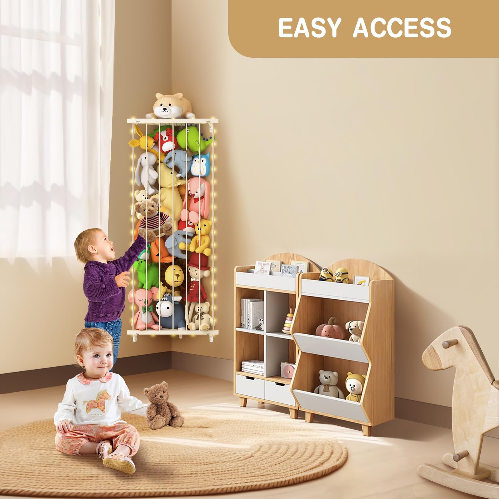 GGUO adjustable-height plush storage strap demonstrates flexible placement options.