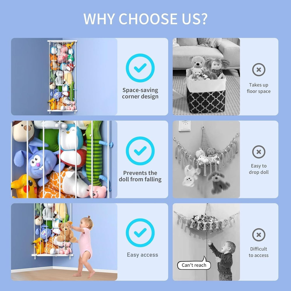 GGUO adjustable-height stuffed animal net demonstrates flexible installation