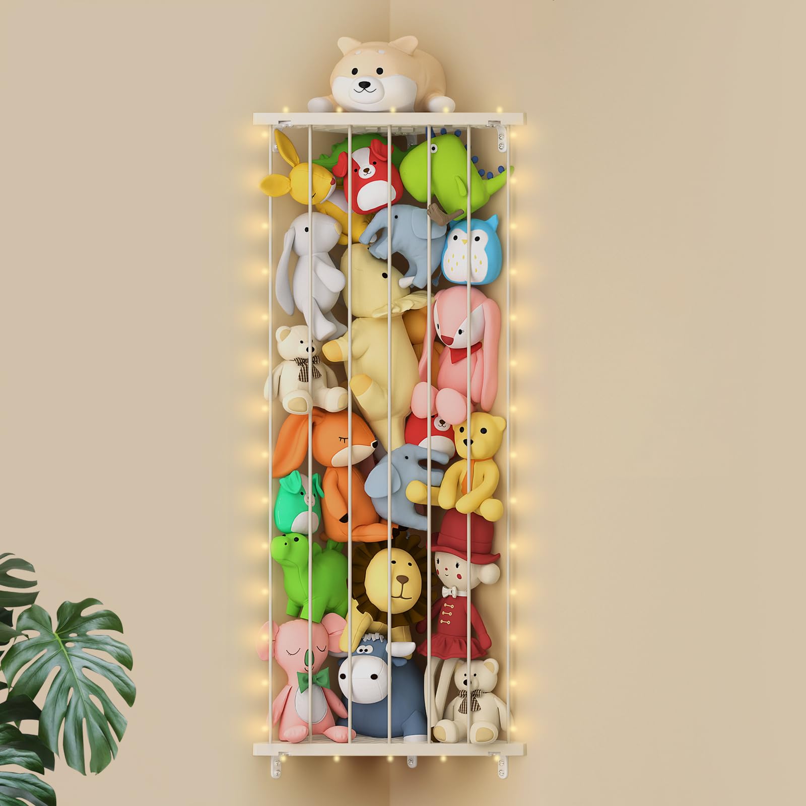 GGUO corner stuffed animal storage net mounted on wall saves space for tidy play areas.