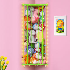 GGUO corner stuffed animal storage net on wall saves floor space for tidy playrooms.