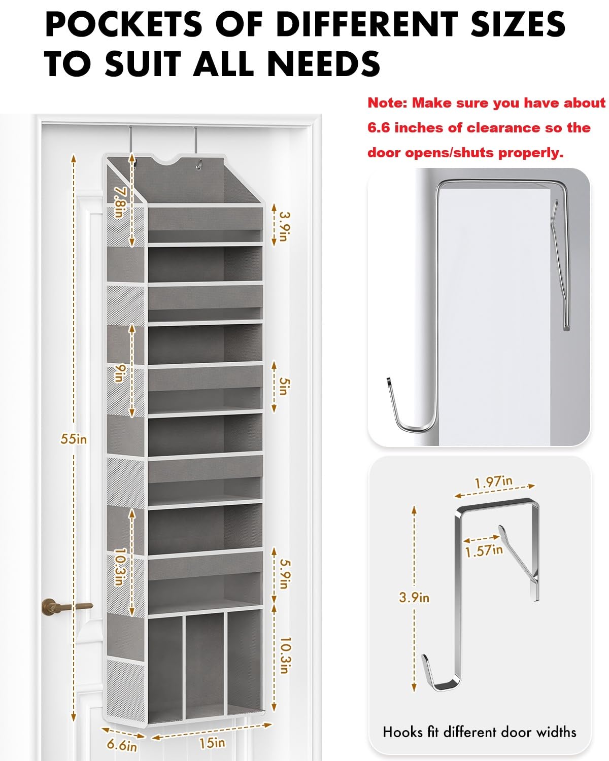 GGUO door organizer 12 mesh side pockets keep small items accessible.