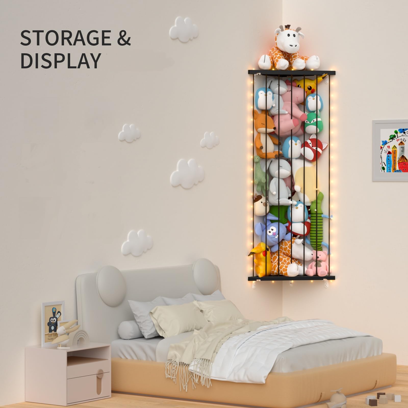 GGUO LED-lit storage net showcasing warm ambience for plush toys
