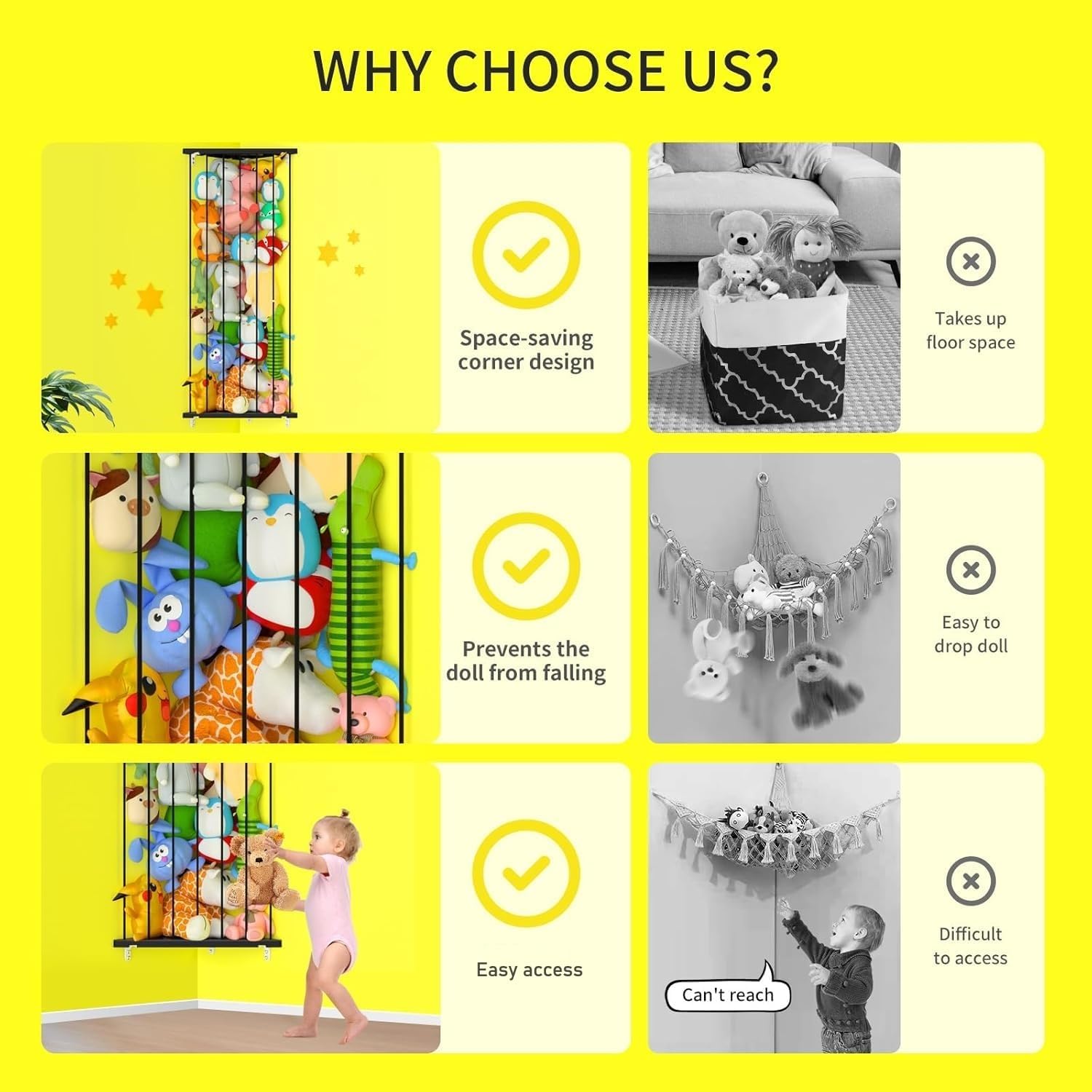 GGUO plush organizer with adjustable height reaching plushies easily