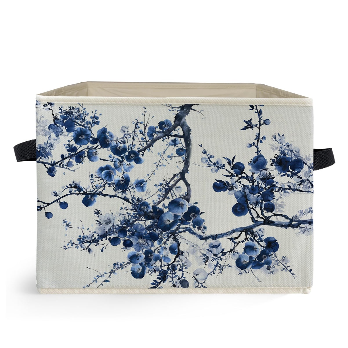 Ghoaoivo chinoiserie blue floral storage bin folded for space-saving organization.
