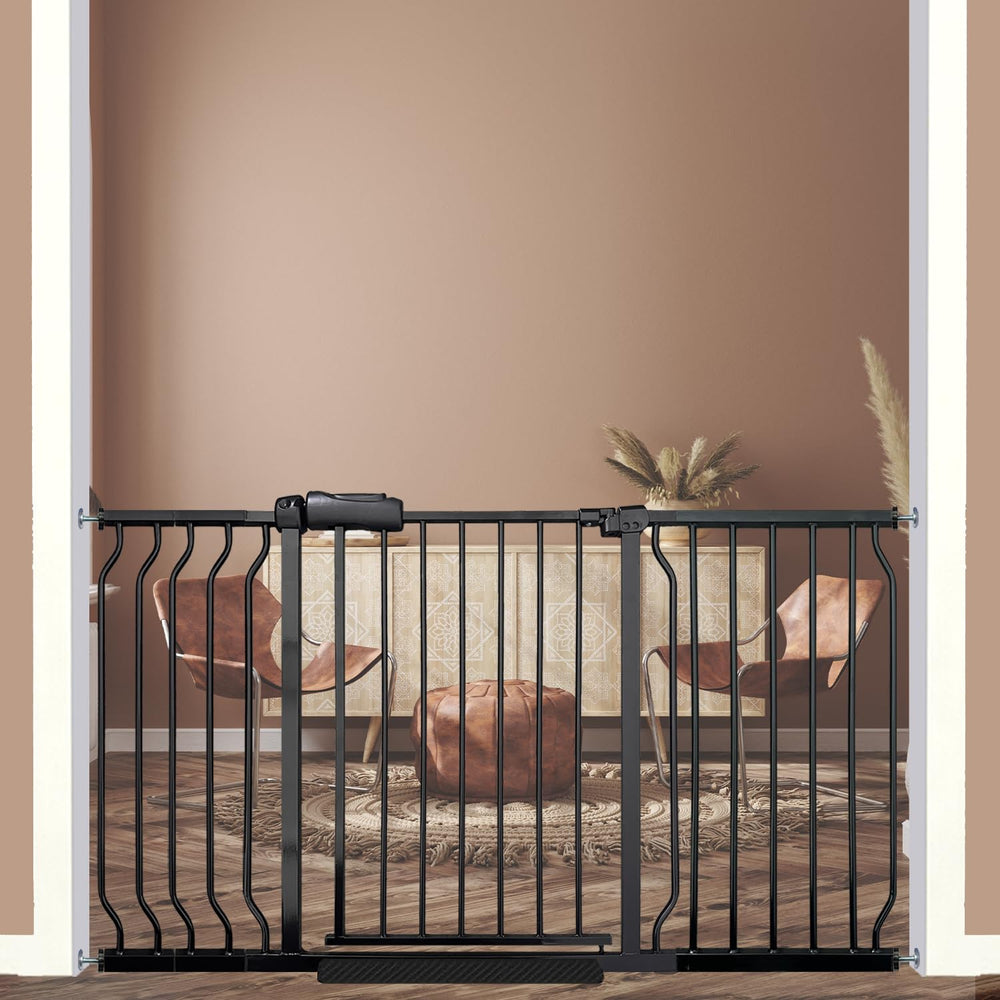 Ghthes Felle 53-57.5 inch gate shown in an extra-wide doorway for versatile safety.