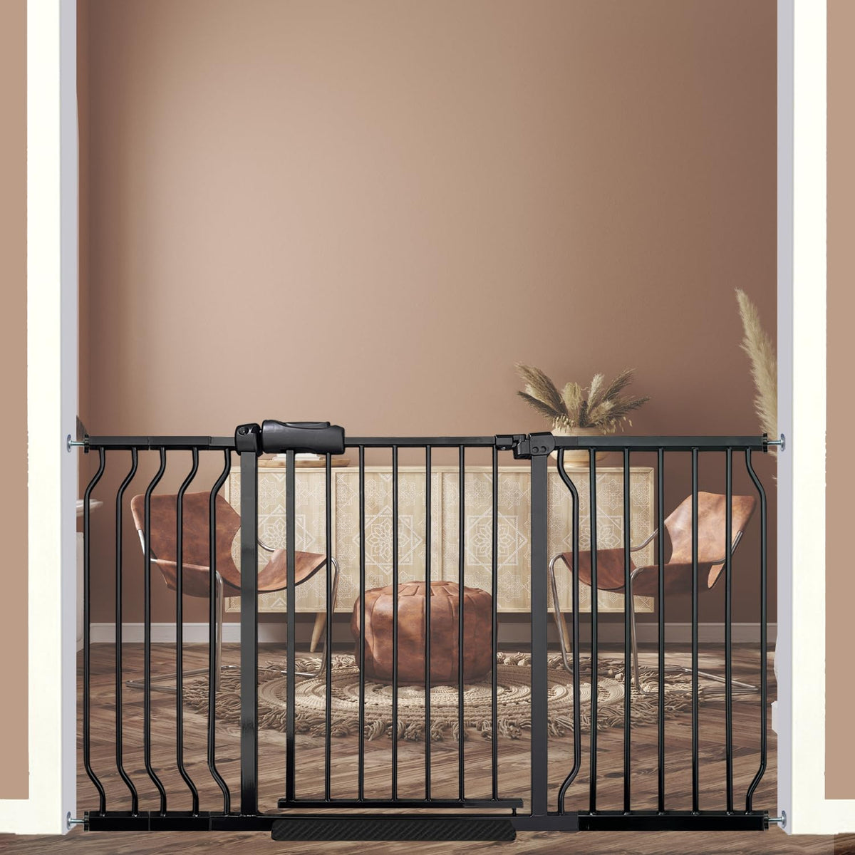 Ghthes Felle 53-57.5 inch gate shown in an extra-wide doorway for versatile safety.