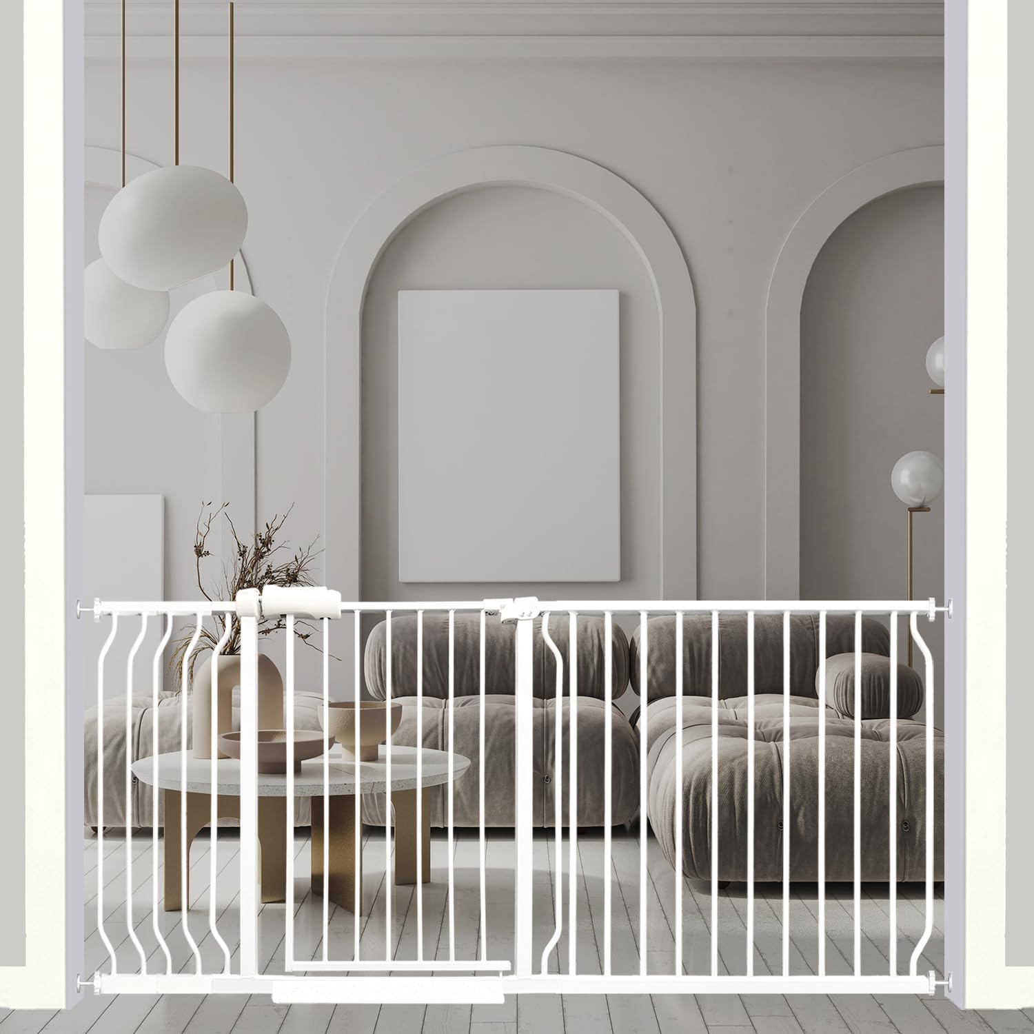 Ghthes Felle 67-71-5 inch extra wide gate installation demonstrates adjustable width for wide openings.