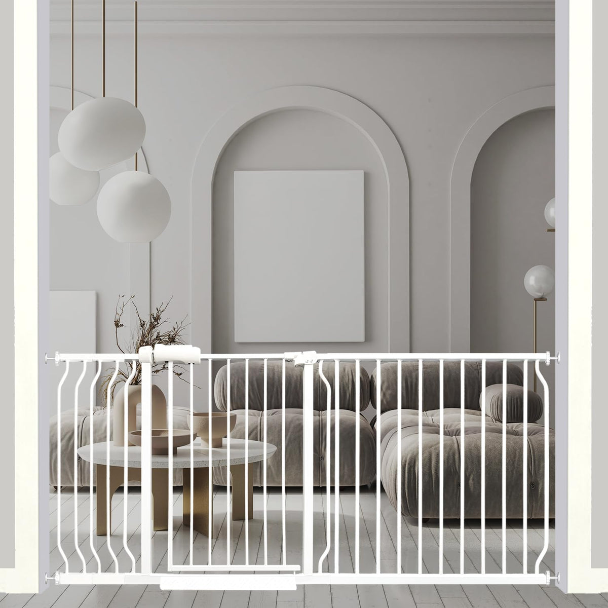 Ghthes Felle 67-71-5 inch extra wide gate installation demonstrates adjustable width for wide openings.