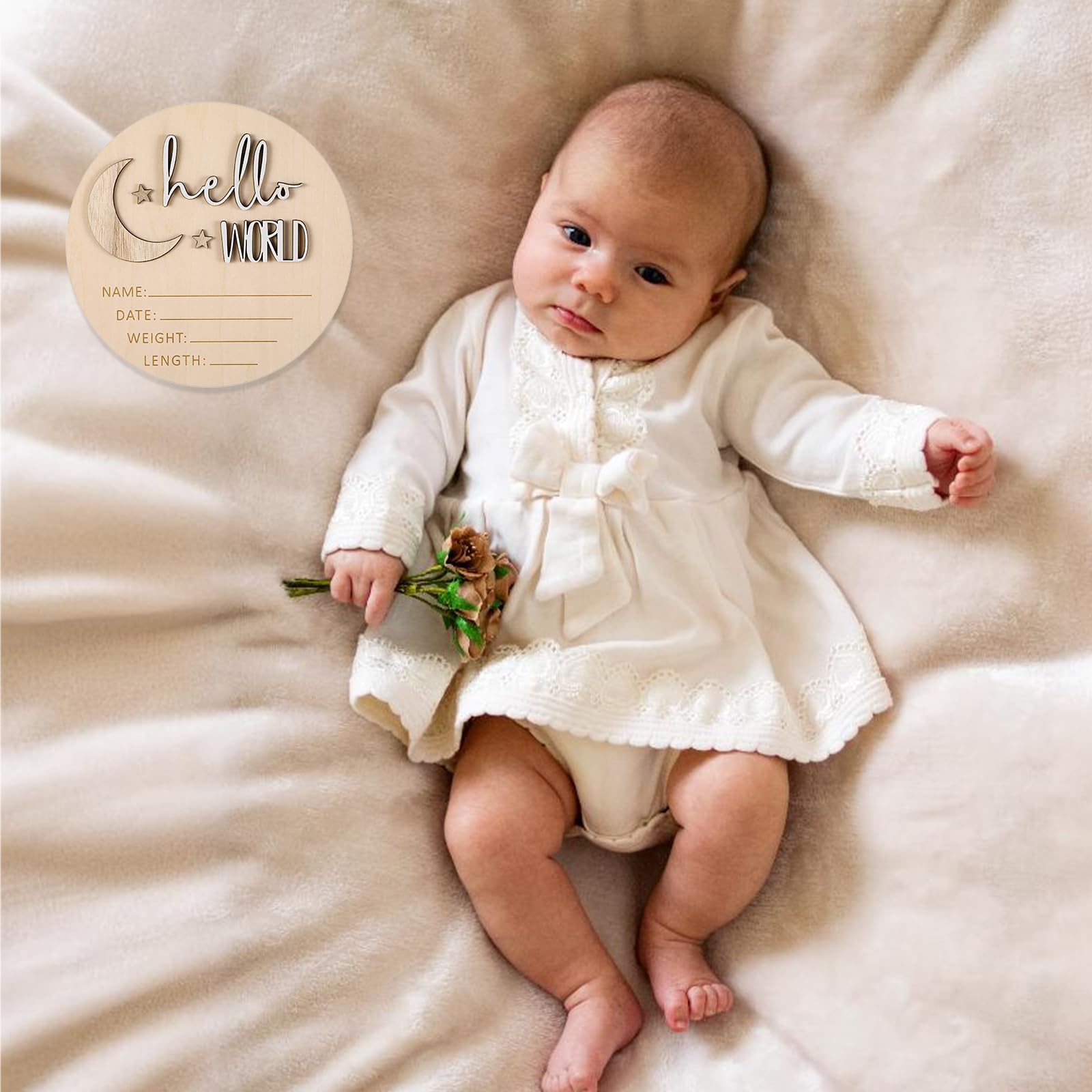 Giantree birth stats on wood sign captures name, date, height, weight as a keepsake