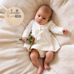 Giantree birth stats on wood sign captures name, date, height, weight as a keepsake