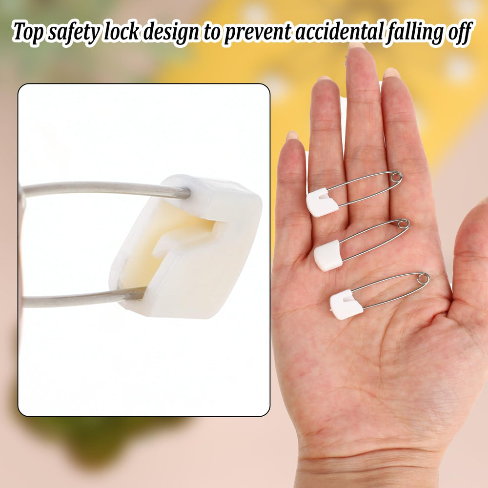 Giantree safety pins plastic locking head image shows secure, kid-safe design for diapering.