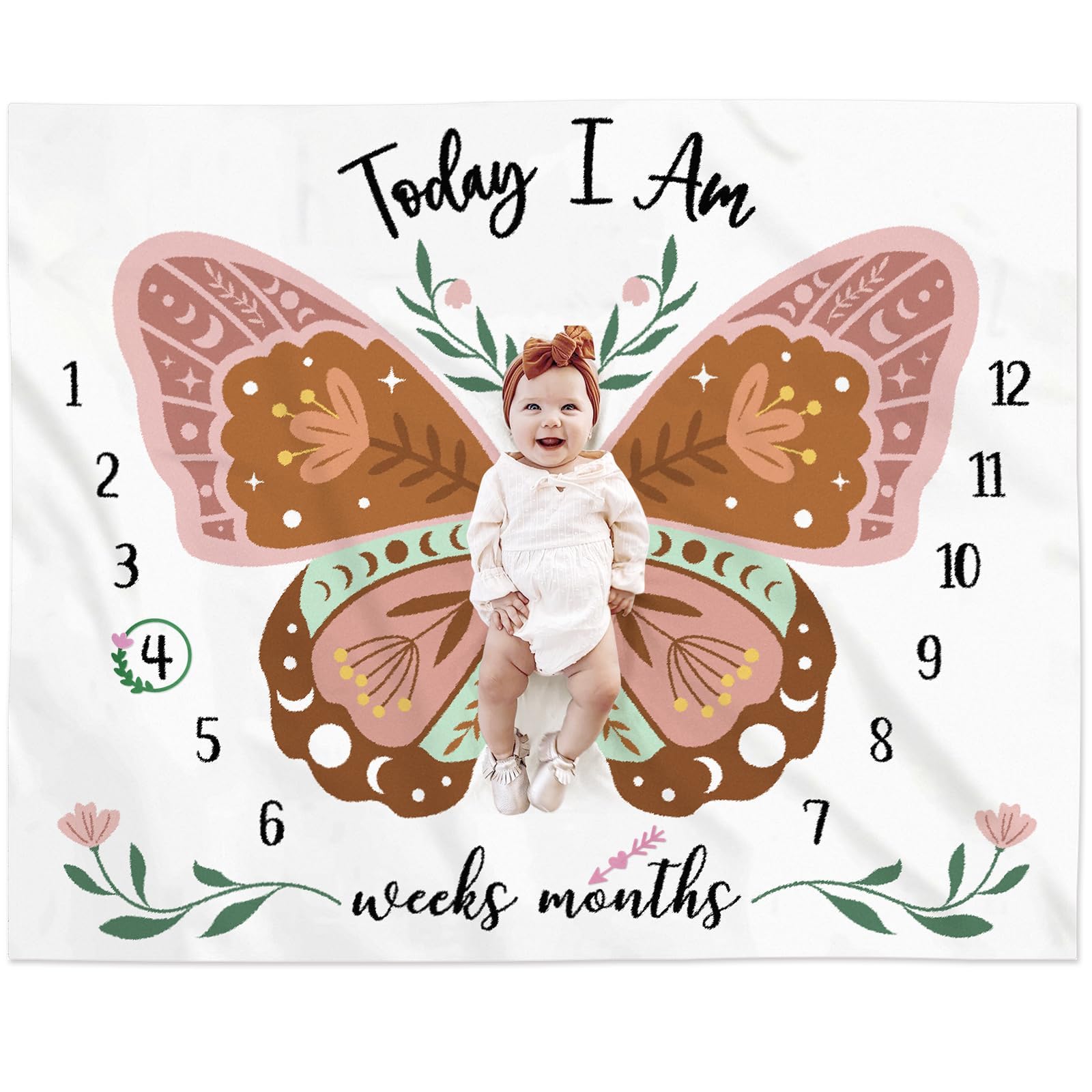 Gicoherero boho butterfly milestone blanket in soft fleece for newborn photos.