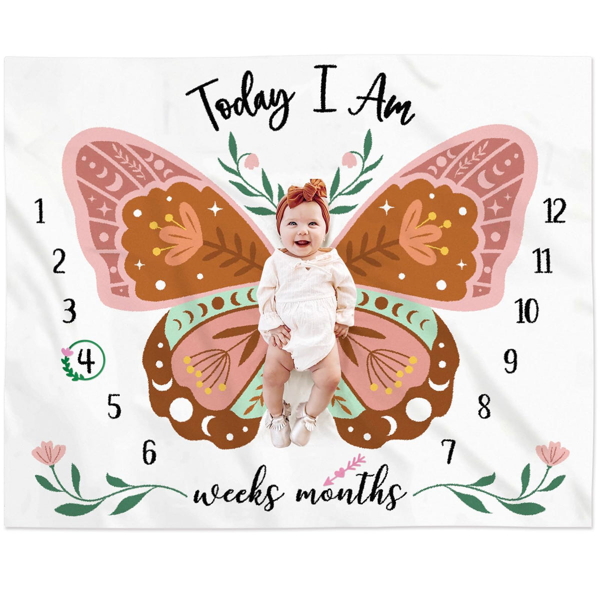 Gicoherero boho butterfly milestone blanket in soft fleece for newborn photos.