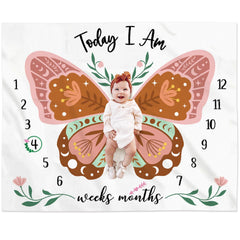 Gicoherero boho butterfly milestone blanket in soft fleece for newborn photos.