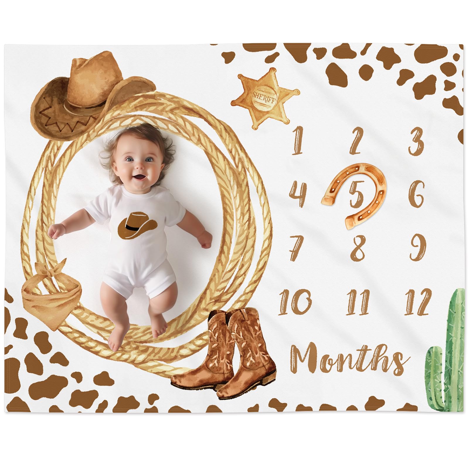 Gicoherero Cowboy Milestone Blanket visualizes monthly growth for memory-keeping photos