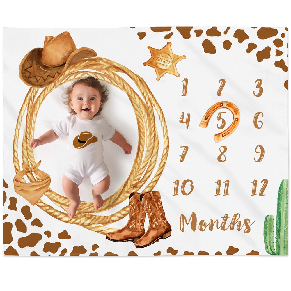 Gicoherero Cowboy Milestone Blanket visualizes monthly growth for memory-keeping photos