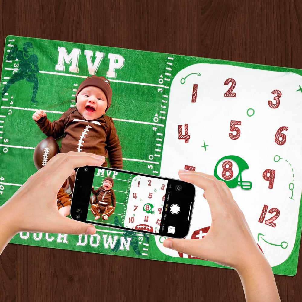 Gicoherero football baby monthly milestone blanket growth-tracking chart for milestone documentation