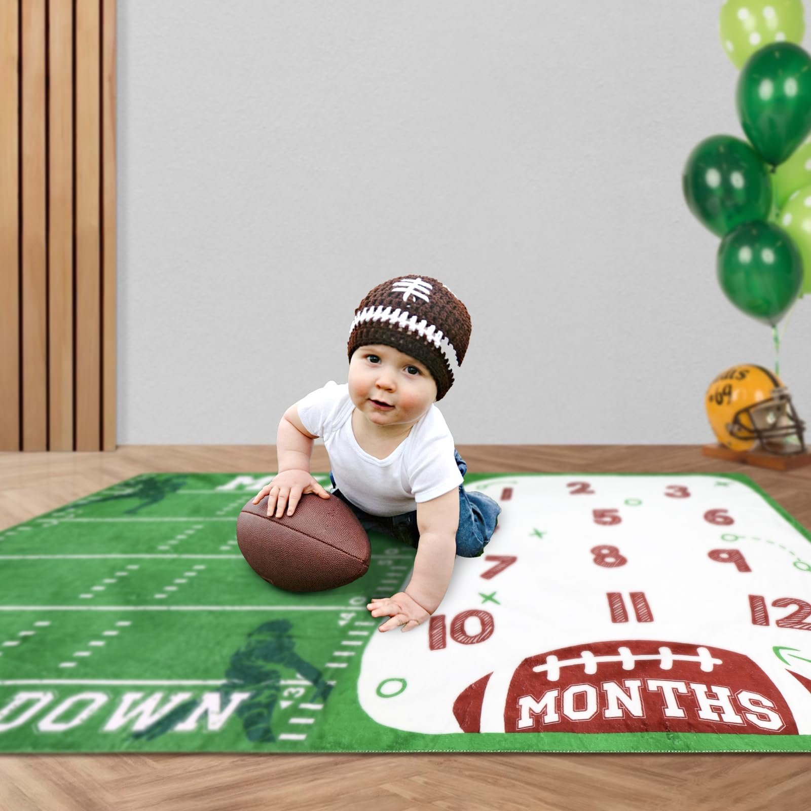 Gicoherero football baby monthly milestone blanket nursery decor with sporty touch