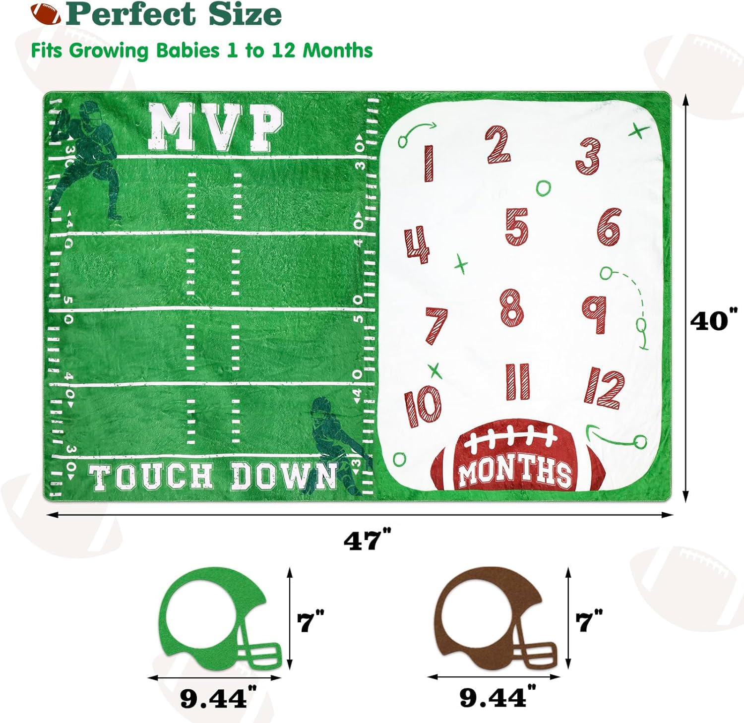 Gicoherero football baby monthly milestone blanket as a portrait photo prop for keepsake albums