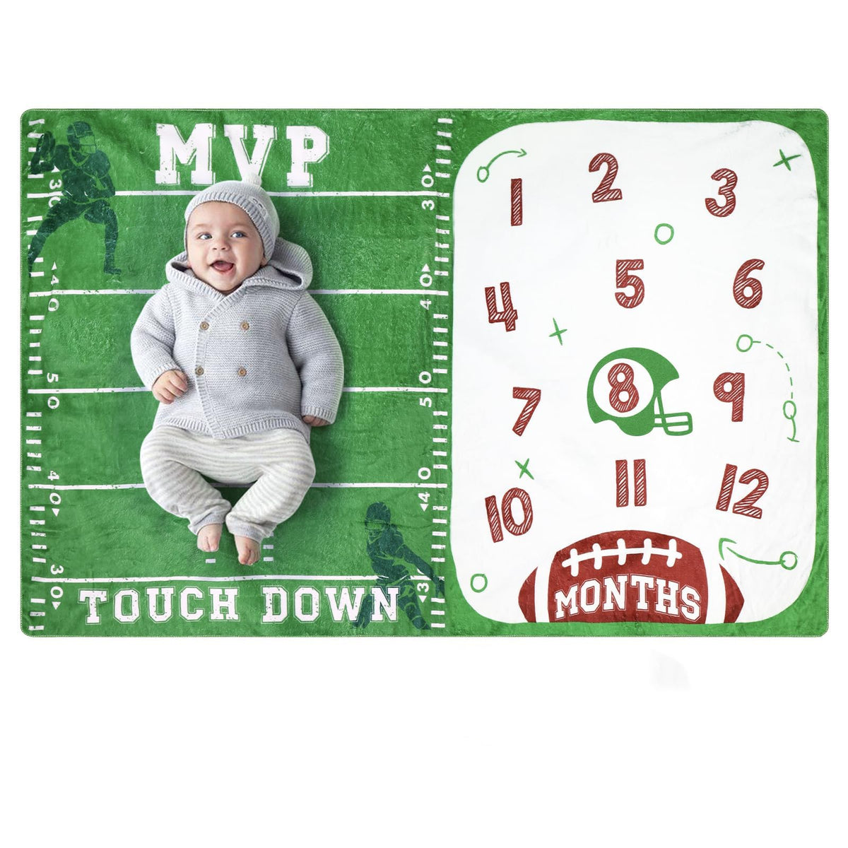 Gicoherero football baby monthly milestone blanket with unfolded field design for vibrant photo sessions