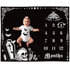 Gicoherero Gothic baby milestone blanket, 50x40 laid flat for monthly growth photos.