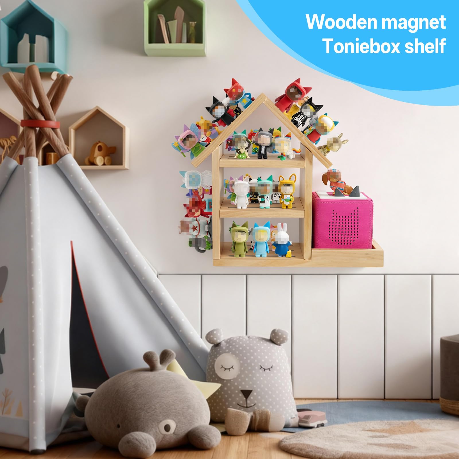 Gieanoo shelf holds 70-80 Tonies figures in a neat display.