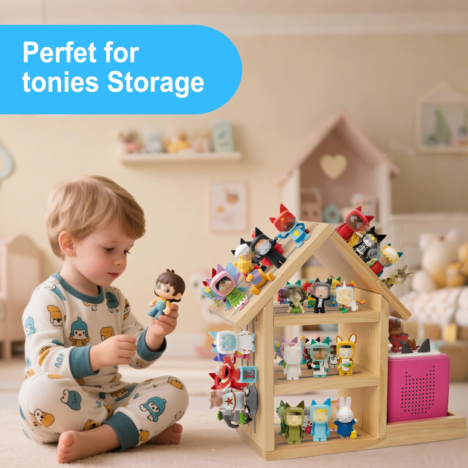 Gieanoo TonieBox shelf with rounded corners for kid safety.