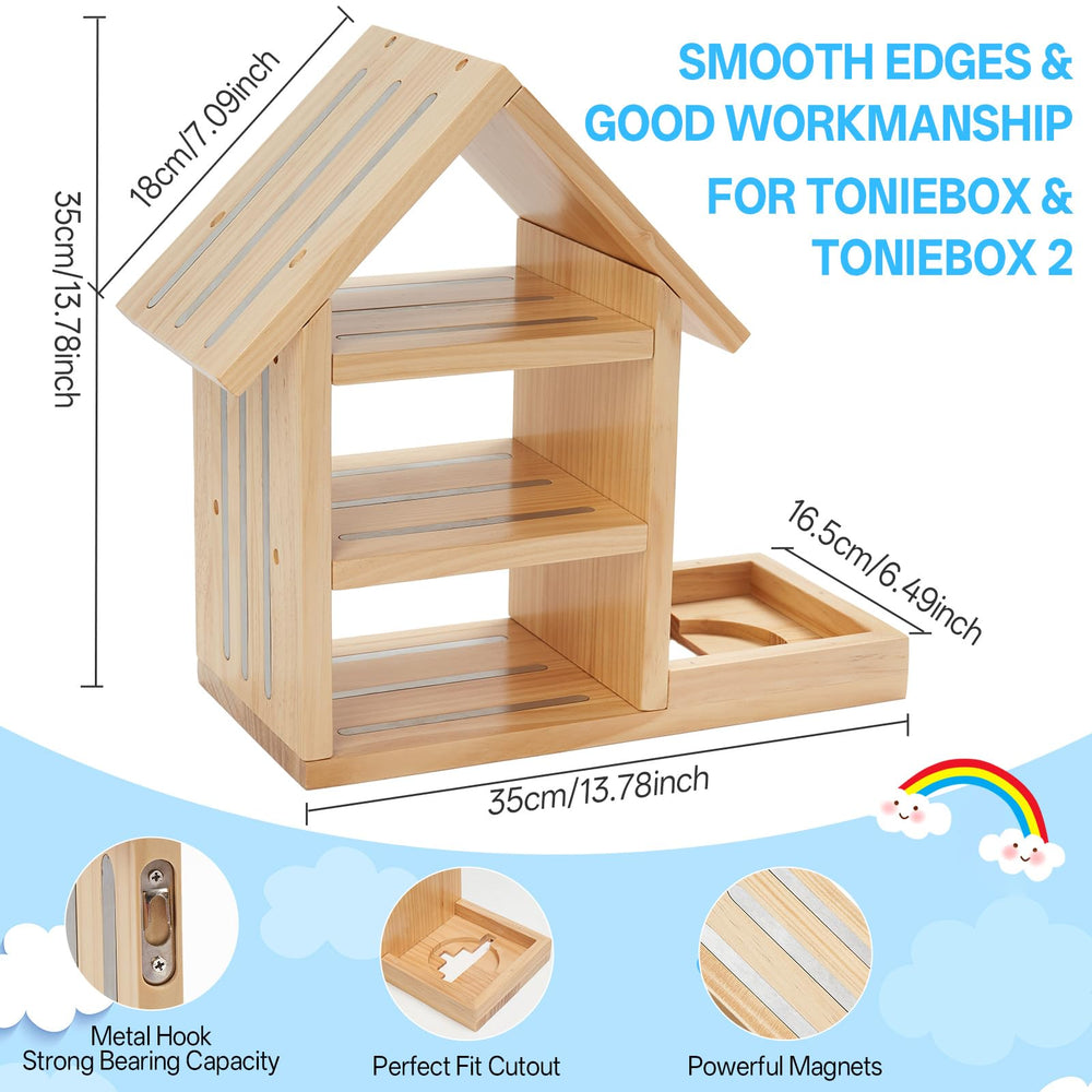 Gieanoo TonieBox shelf highlights wooden design and premium pine finish.