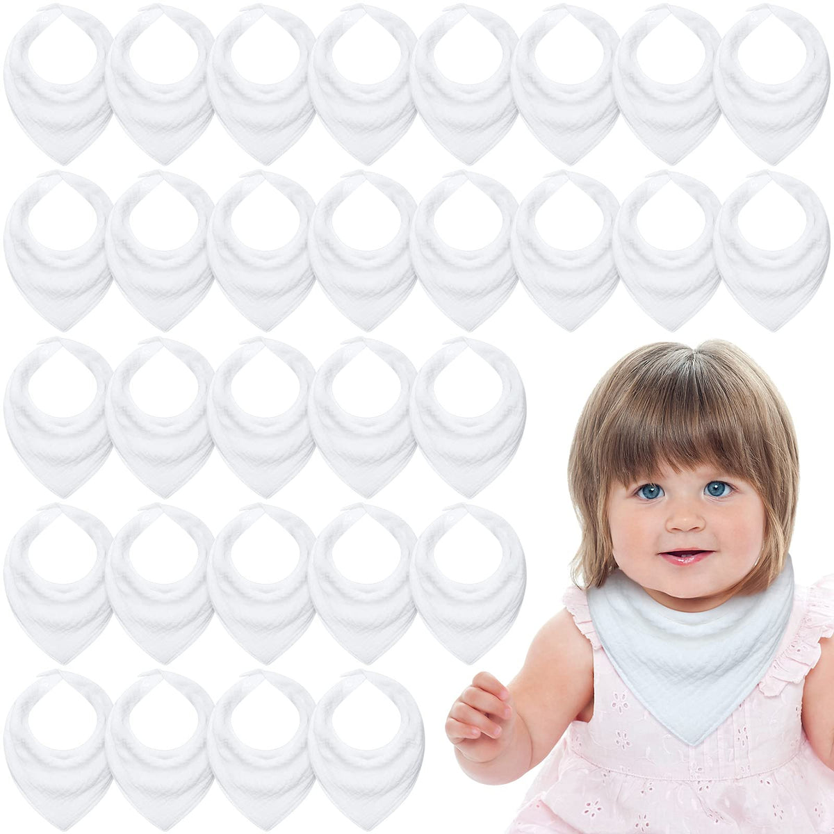 Giegxin 30-pcs muslin baby bibs white pack demonstrates ample absorbent bibs for daily use