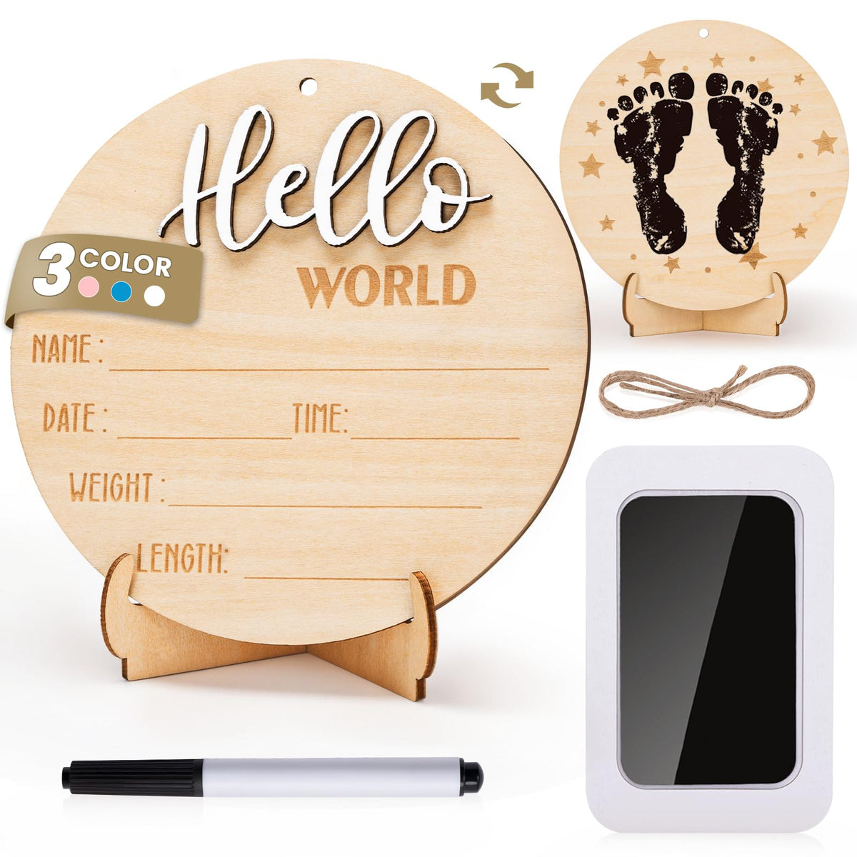 Giftacity Hello World sign wooden baby announcement for newborn photos.