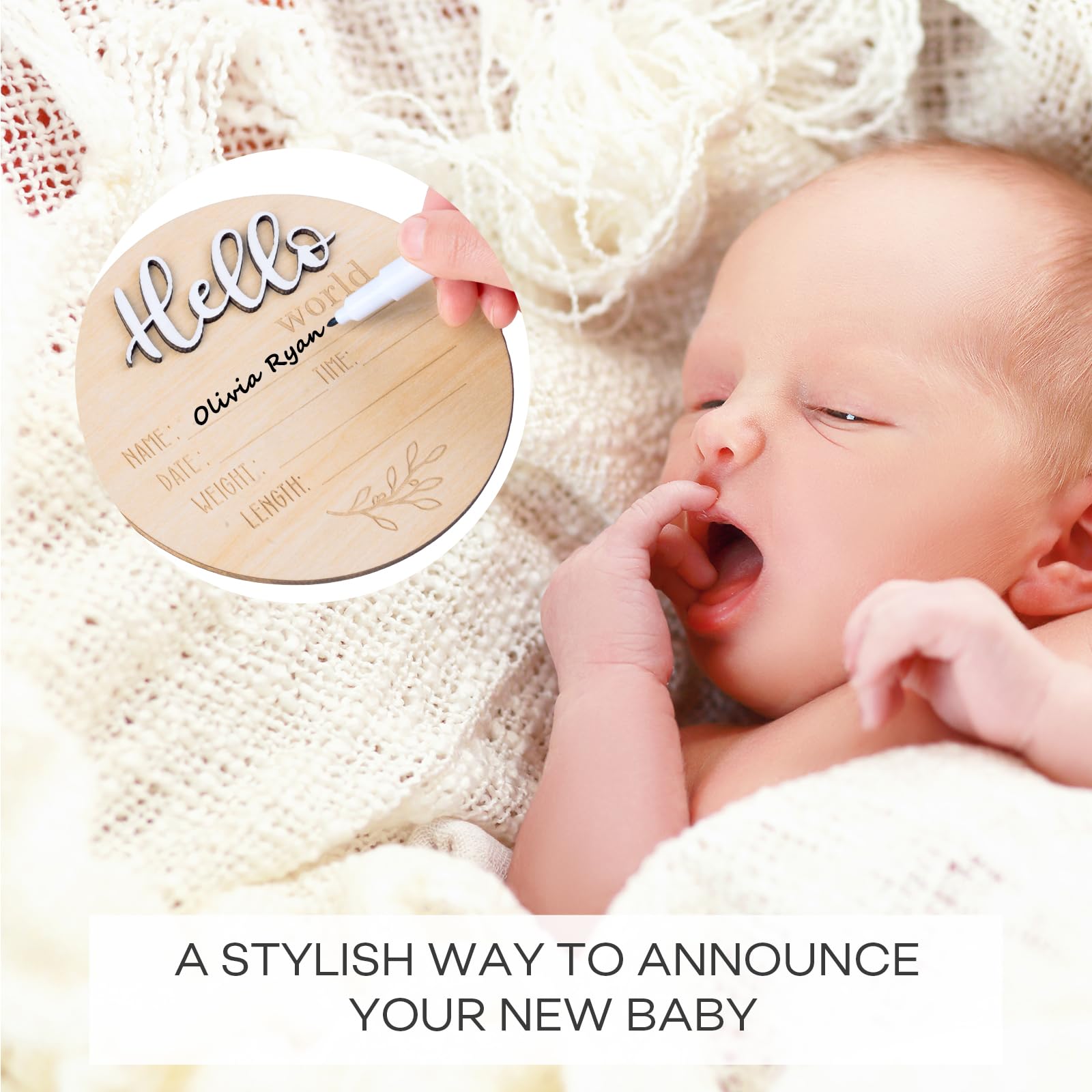 Giftacity wooden newborn welcome board with smooth edges for first photos.