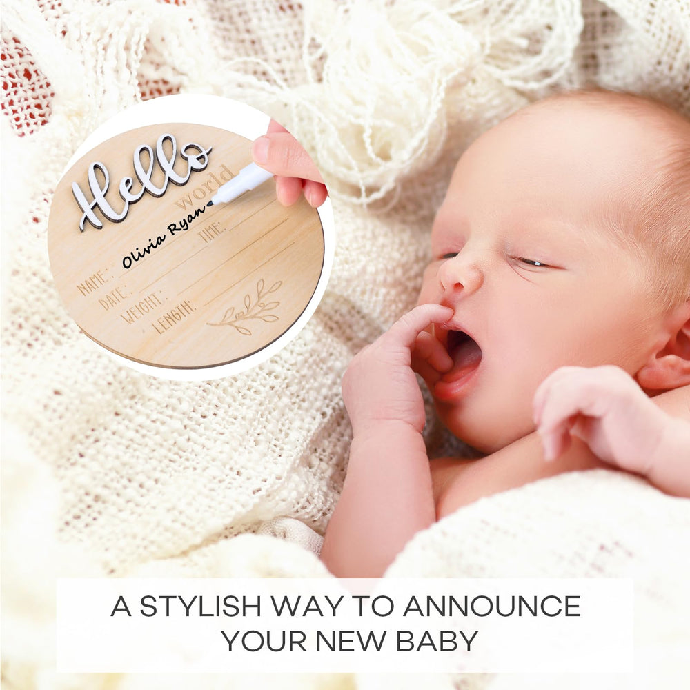 Giftacity wooden newborn welcome board with smooth edges for first photos.