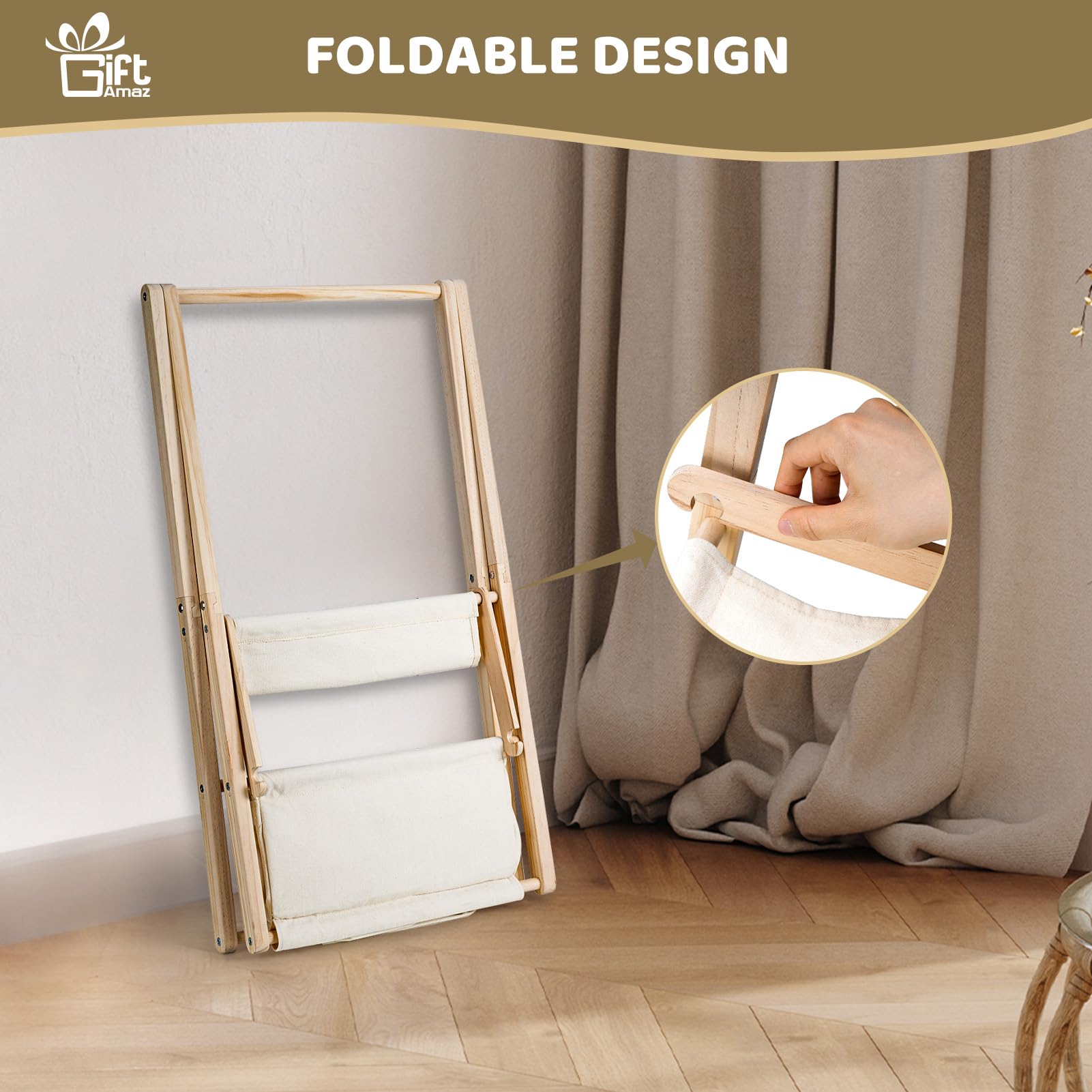 GiftAmaz baby clothes hangers on the top rod for quick outfit organization.