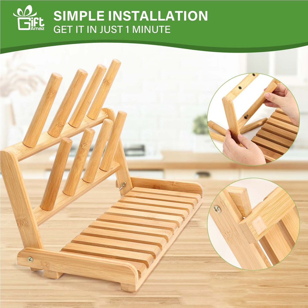 GiftAmaz bamboo-drying-rack non-slip-feet keep stable placement on countertops.
