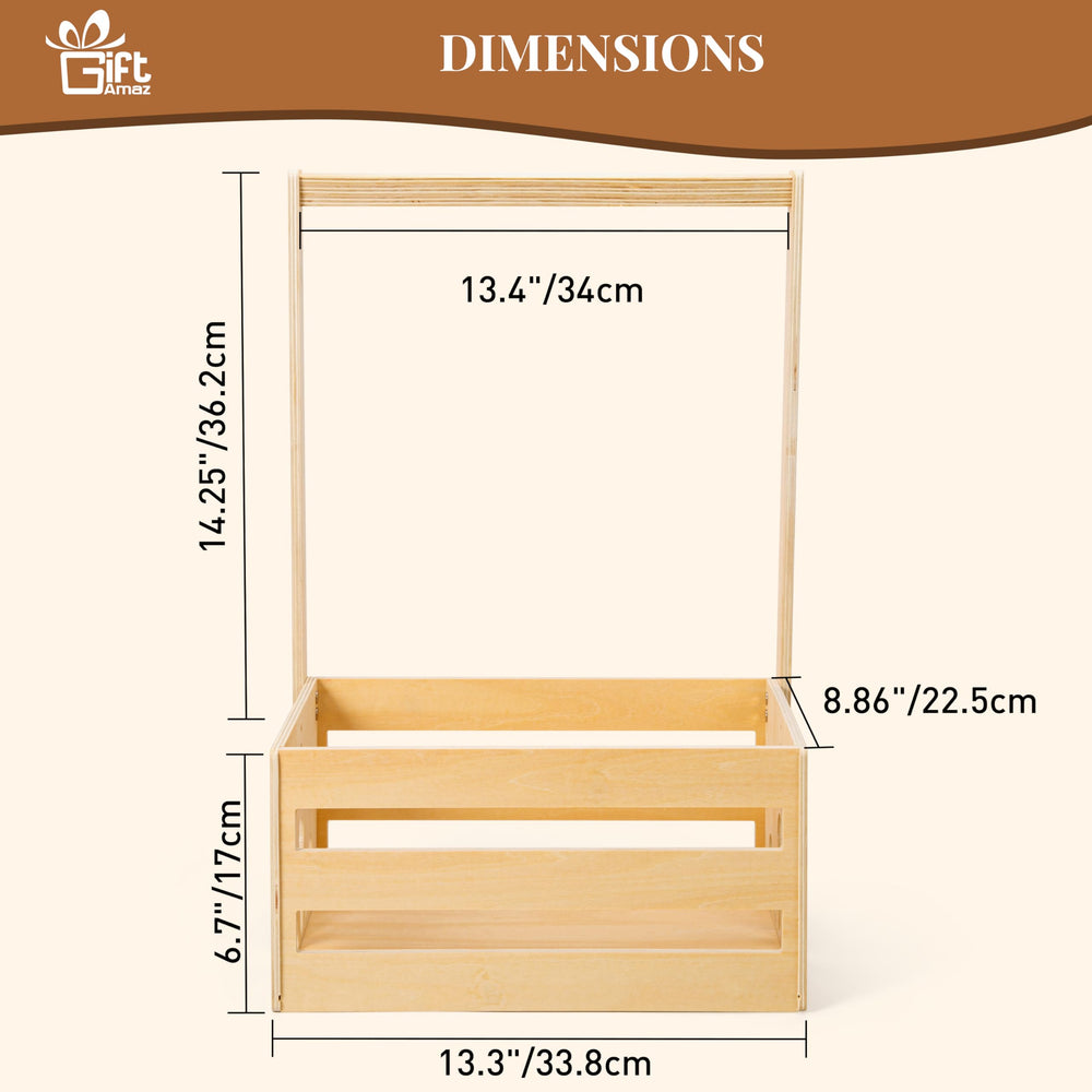 GiftAmaz wooden baby crate assembly view highlights its 13.3L x 8.86W x 20.95H size.