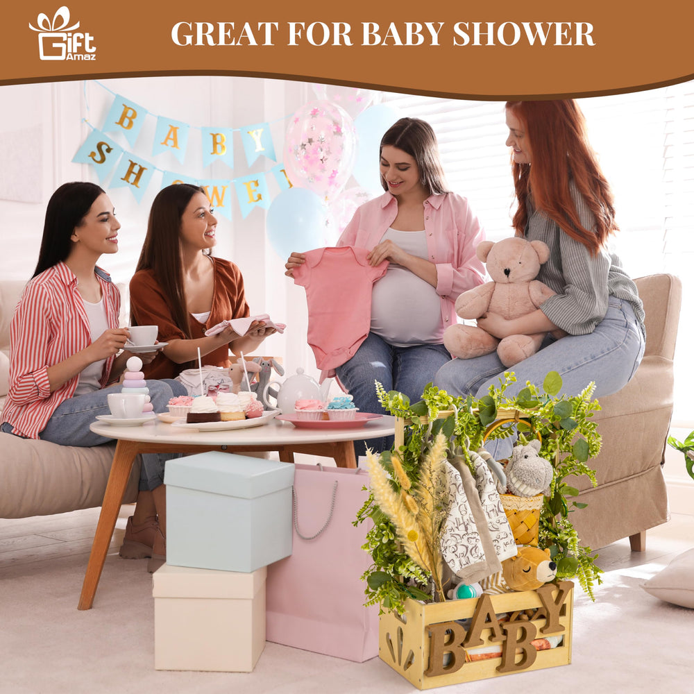 GiftAmaz wooden baby crate with handle demonstrates dual storage and hanging functionality.