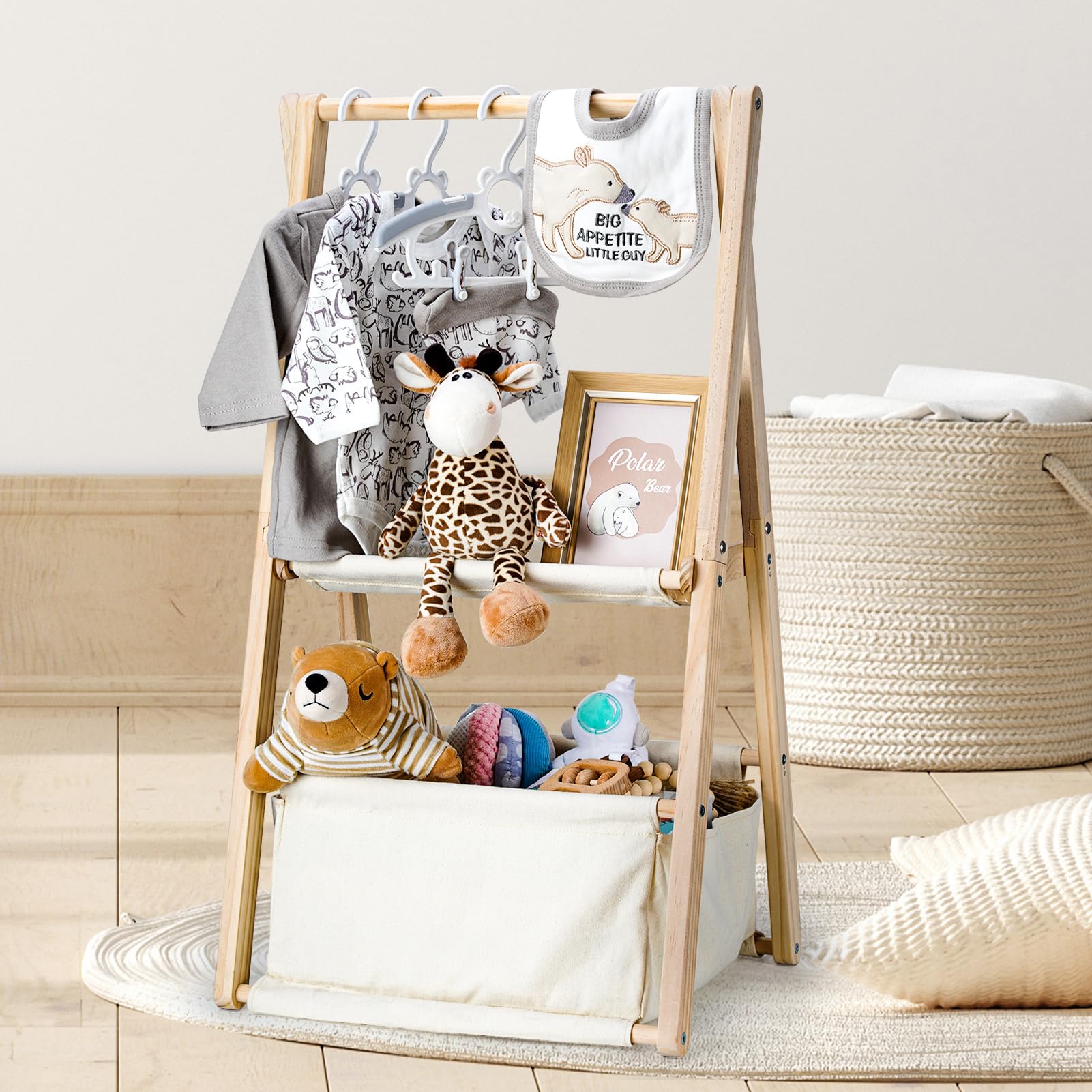 GiftAmaz wooden baby shower crate closet—versatile nursery storage for newborn outfits.