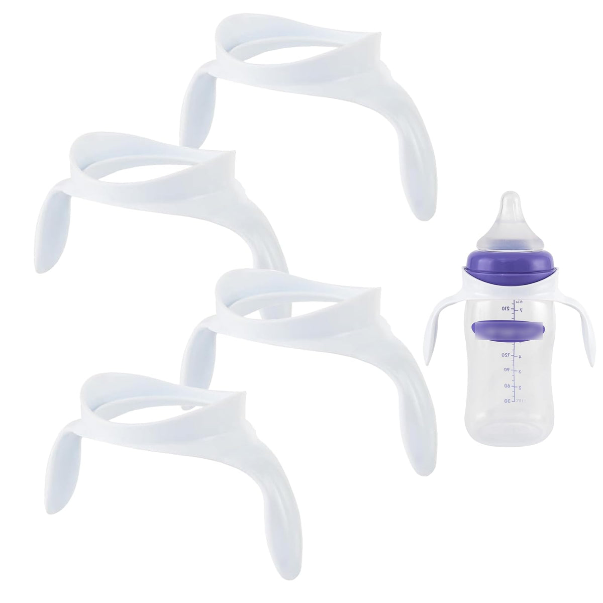 Giftophilia baby bottle handles on Lansinoh bottle fit provide secure grip for little hands during feeding.