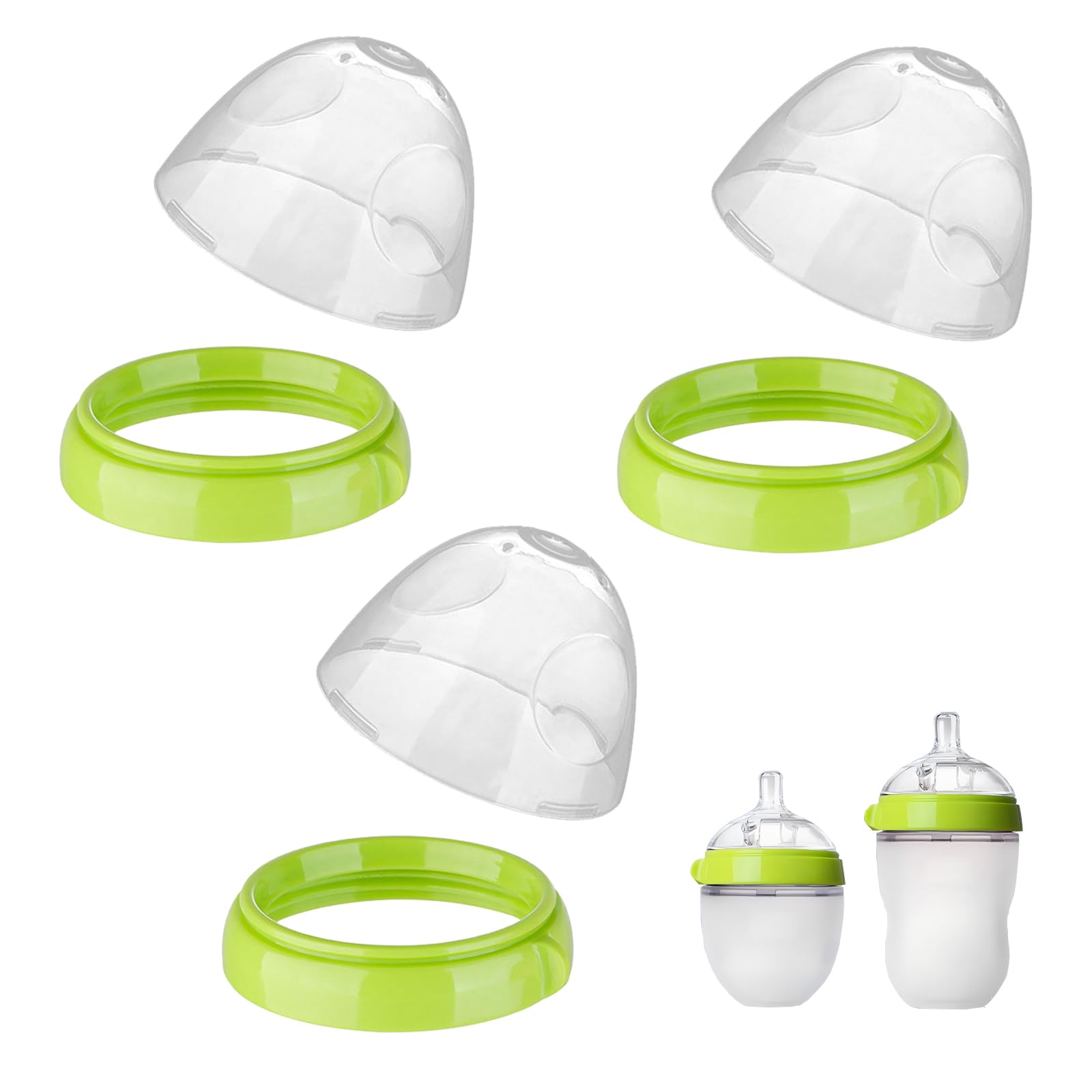 Giftophilia dome caps and nipple rings set for Comotomo bottles with a secure fit.