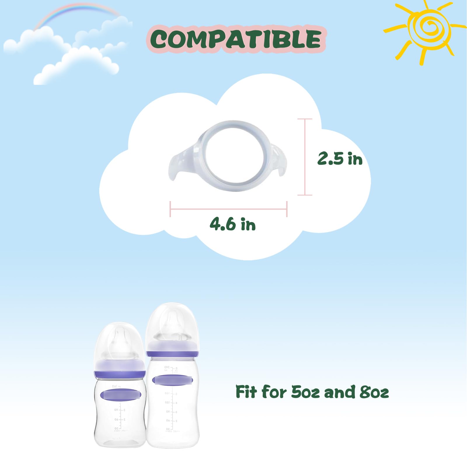 Giftophilia handles on Lansinoh bottle closeup highlight ergonomic grip for easier grasp during meals.