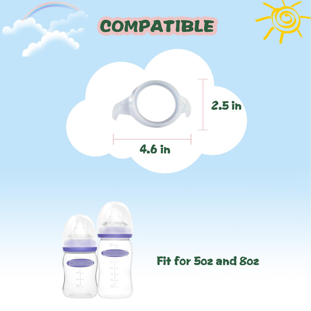 Giftophilia handles on Lansinoh bottle closeup highlight ergonomic grip for easier grasp during meals.