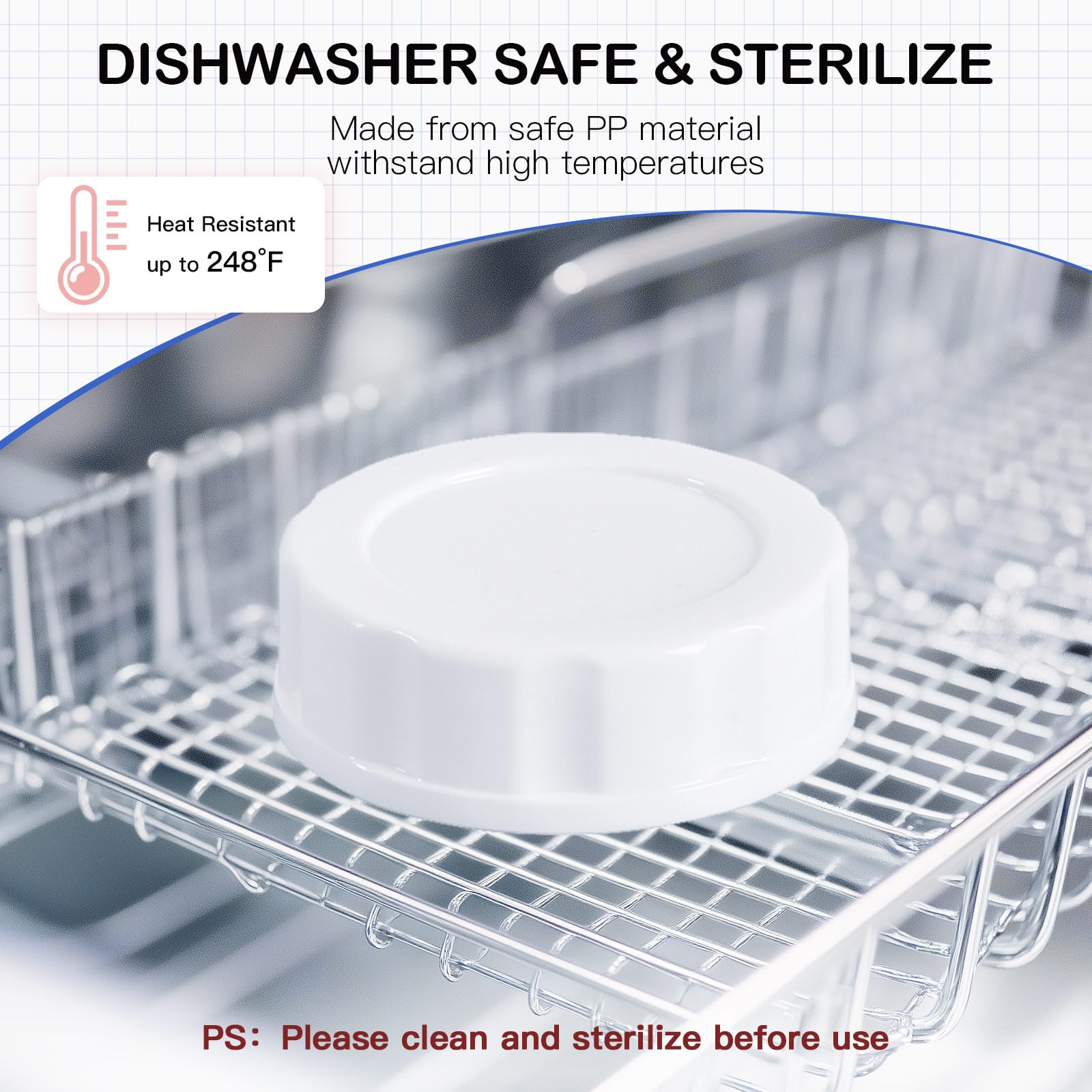 Giftophilia dishwasher-safe lid on top-rack shown with clean bottle.