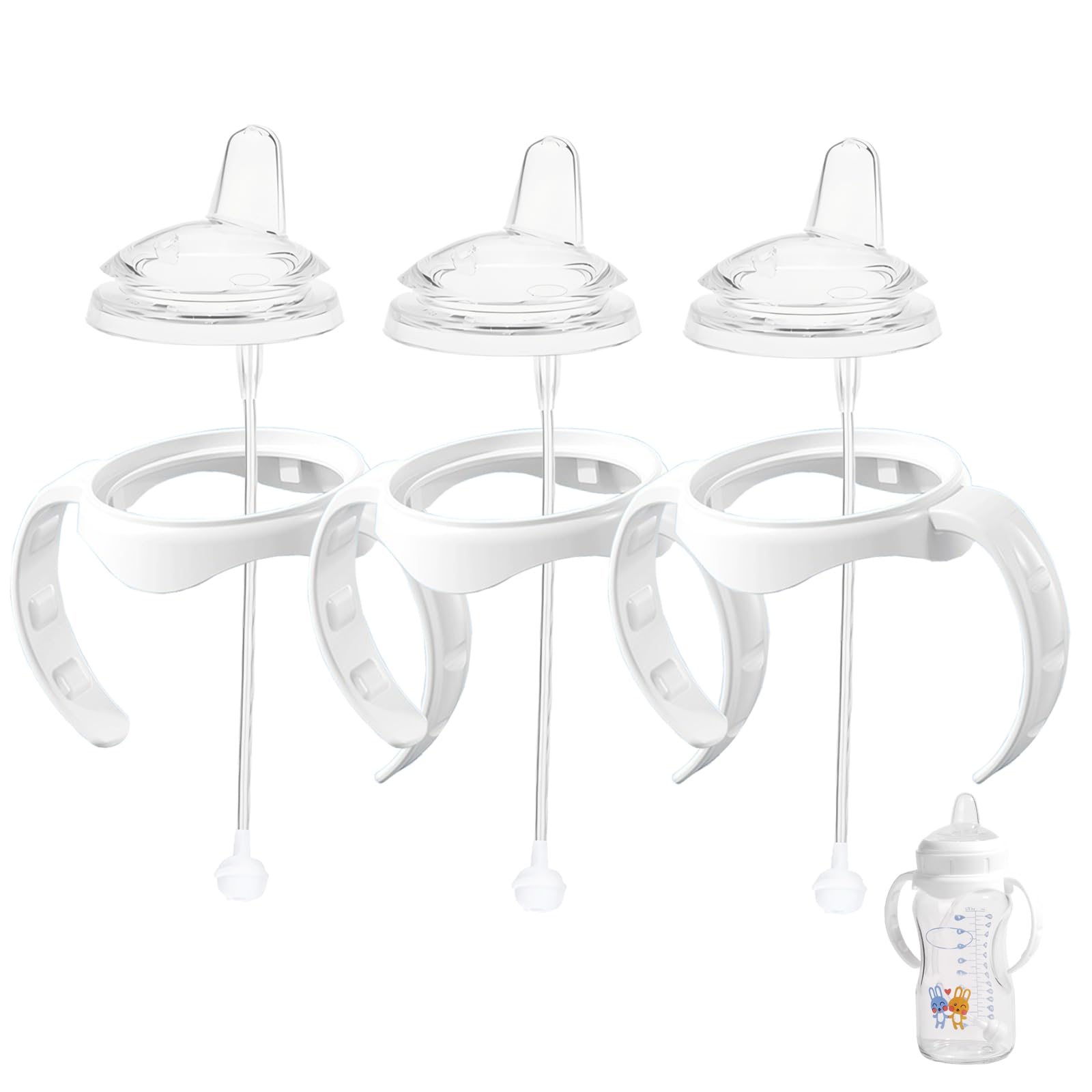 Giftophilia sippy cup conversion kit attaches to Dr Brown wide-mouth bottles for a smooth transition.