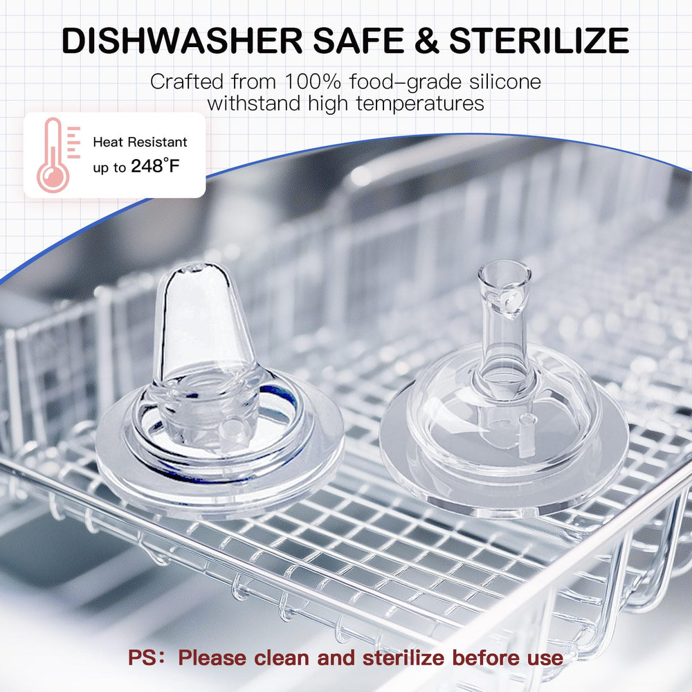 Giftophilia Sippy Spout Nipples four-pack highlights durability for ongoing replacements.