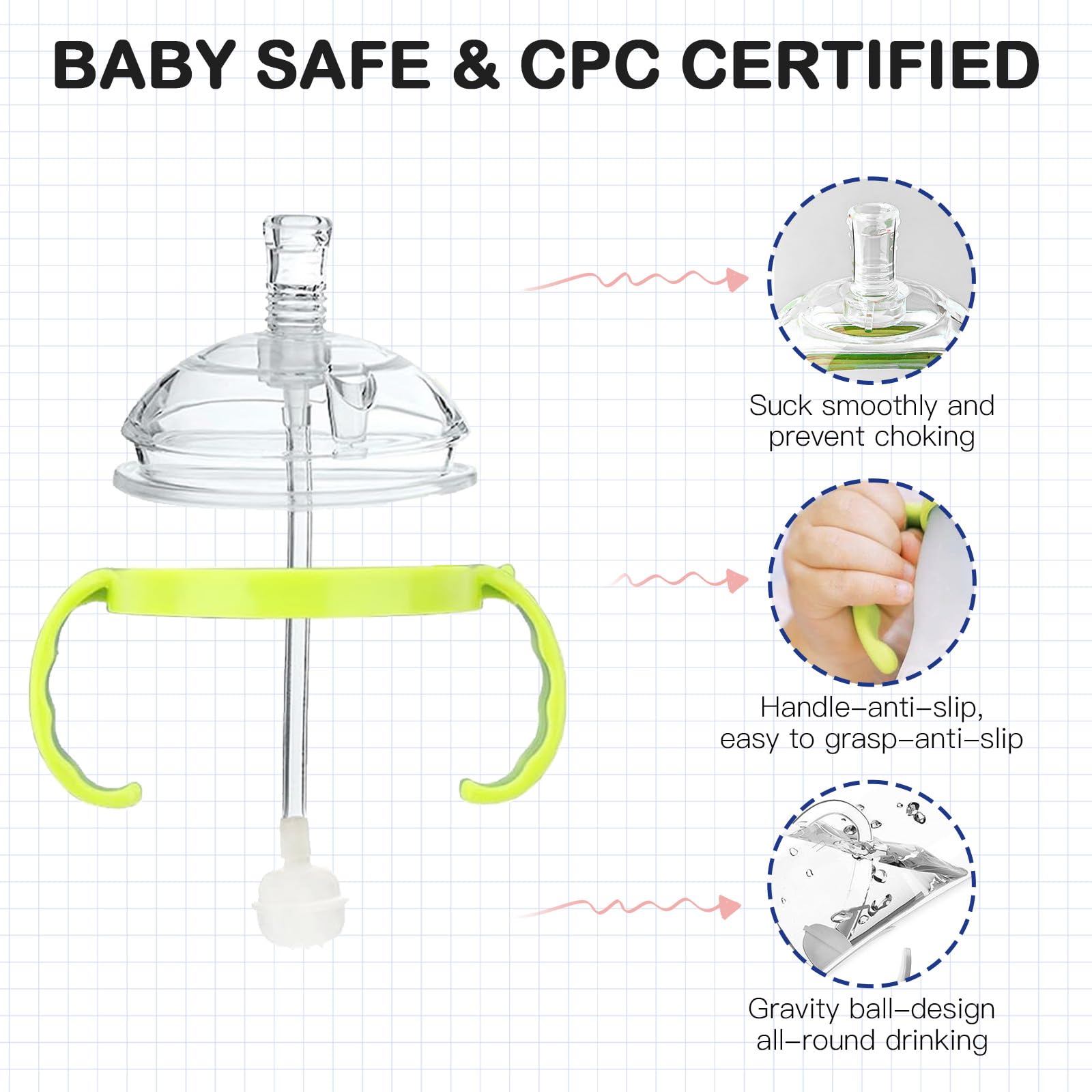 Giftophilia soft straw top attached to Comotomo bottle for safe sipping