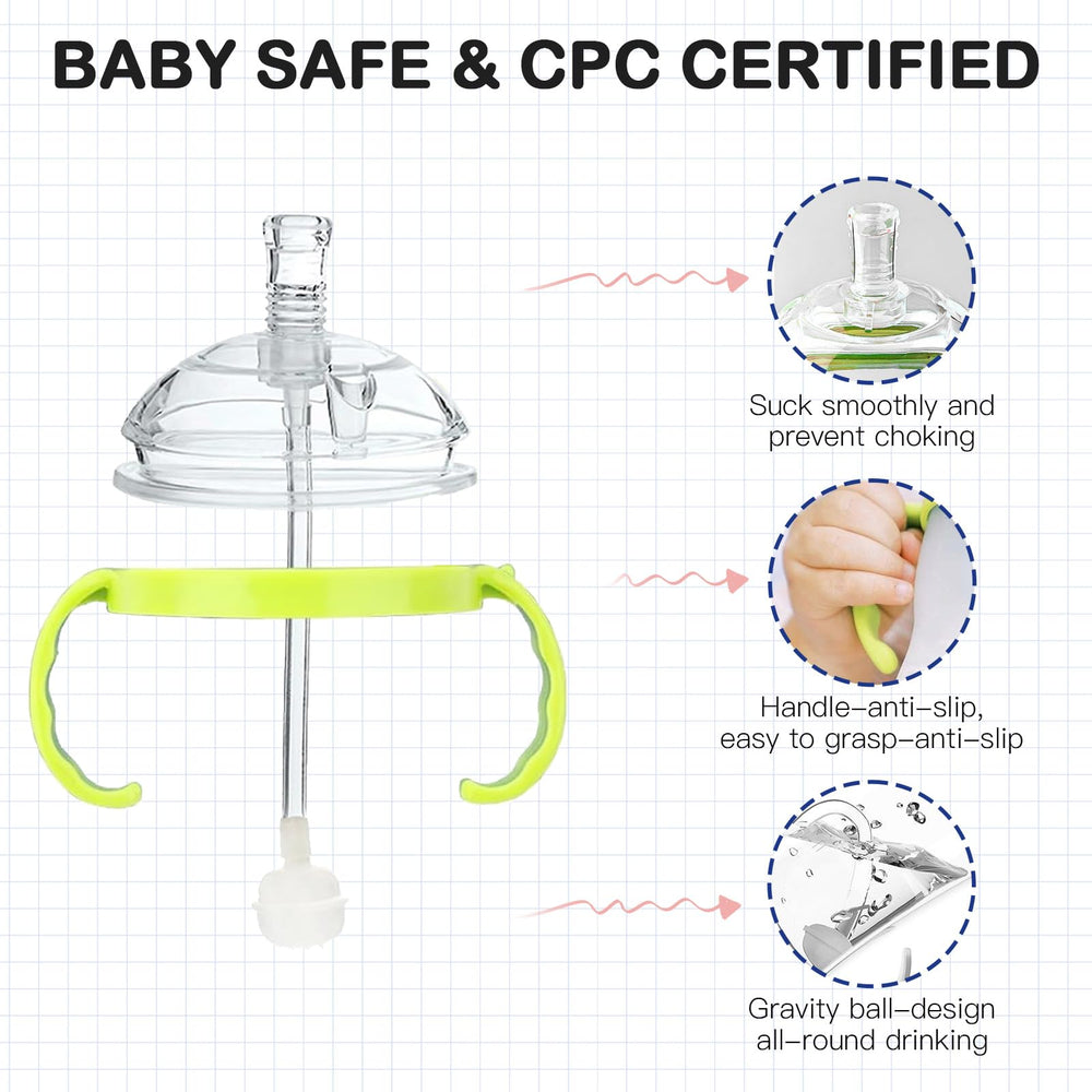 Giftophilia soft straw top attached to Comotomo bottle for safe sipping