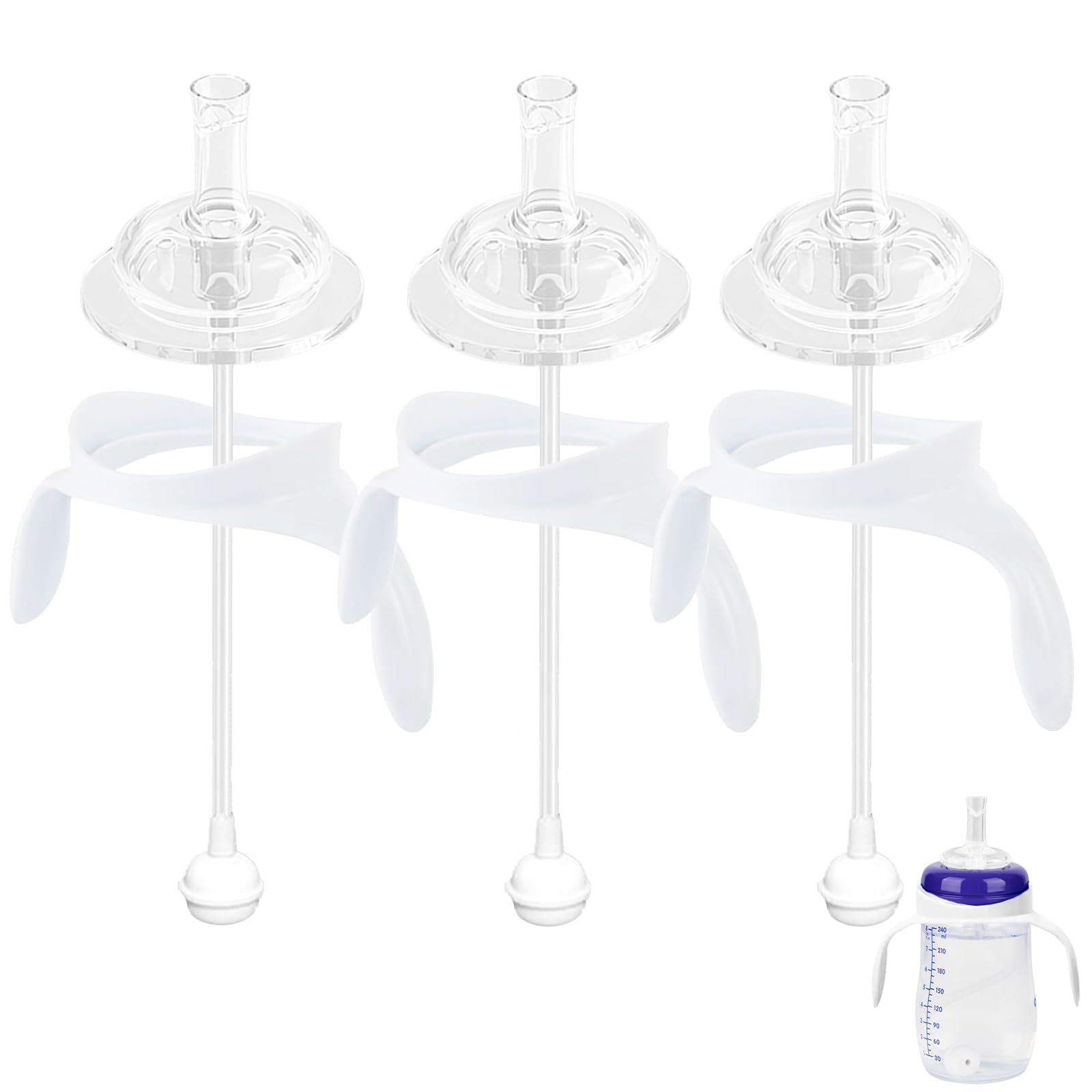 Giftophilia straw-sippy top on Lansinoh bottle enables easy sipping.